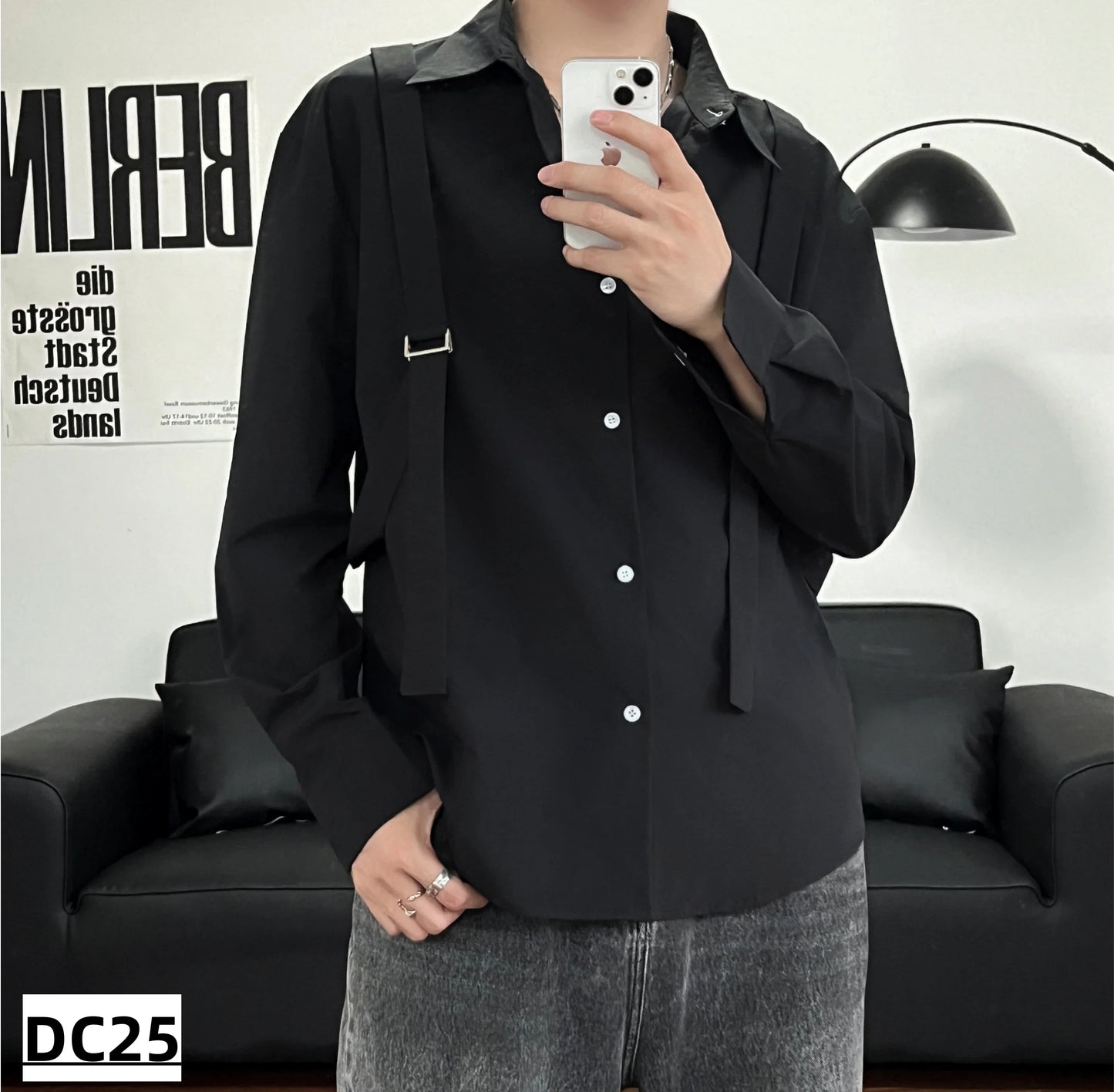 Men's new long sleeves  Shirt loose large size leisure city youth shirt fashion trend personality shirt