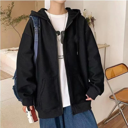 jiaabc Hoodies Men Autumn Fleece Casual Zip-up Hooded Fashion All-match Jogges Solid Outwear Korean Style Clothing M-4XL Oversize Male