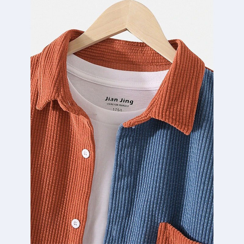 jiaabc Fashion Colour Blocking Men Clothing Pocket Outwear Men's Autumn Long Sleeve Shirts Thicken Corduroy Casual Shirt Coats