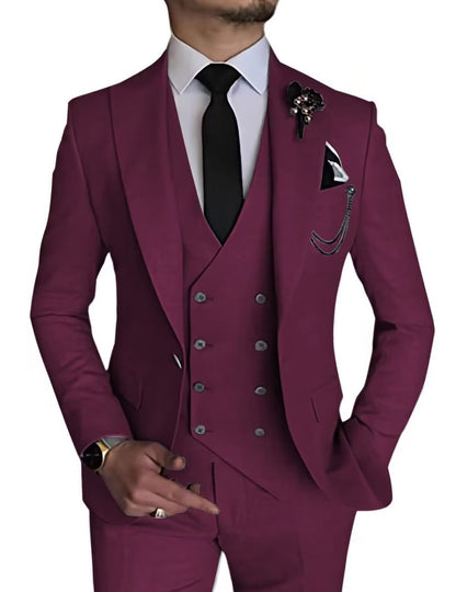 jiaabc Male Blazer Sets Peak Lapel Double Breasted 3Pcs Solid Color Elegant Slim Fit Men Suits Wedding Prom Groom (Blazer+Vest+Pant)