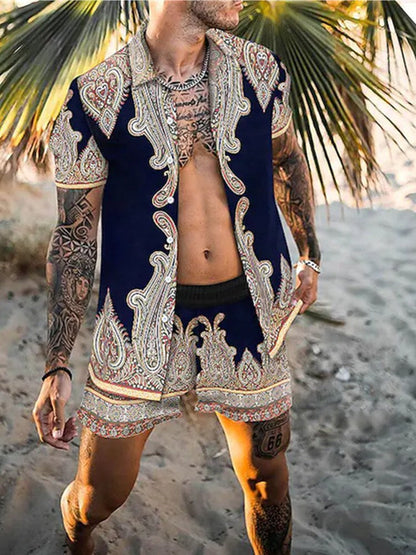 jiaabc hot Hawaiian Set Mens Printing Set Short Sleeve Summer Casual Floral Shirt Beach Two Piece Suit New Fashion Men Sets S-3XL