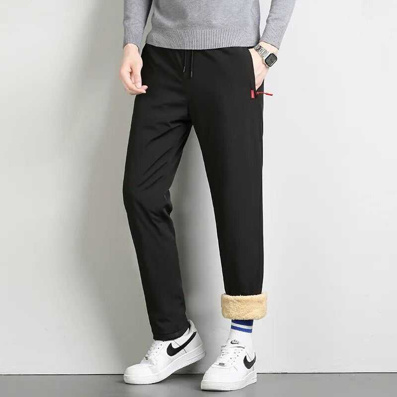 jiaabc New Men's Winter Lambswool Warm Cotton Sweatpants Men Outdoor Leisure Thickened Jogging Drawstring Pants High Quality Pants Men