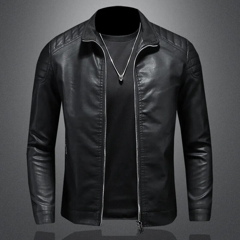 jiaabc Moto Pu Leather Jacket Men Winter Leahter Jacket Male Stand Collar Casual Windbreaker Trendy Mens Clothing Black Blue