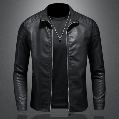 jiaabc Moto Pu Leather Jacket Men Winter Leahter Jacket Male Stand Collar Casual Windbreaker Trendy Mens Clothing Black Blue