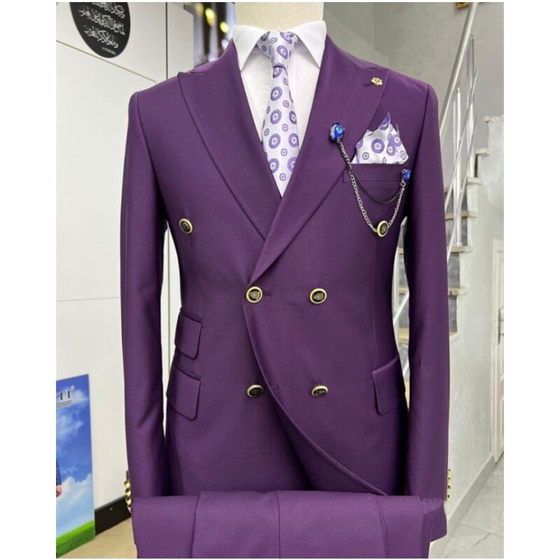 Formal Suits for Men Wedding Slim Fit Double Breasted 2 Pieces Groom Tuxedos Peak Lapel Custom Male Blazer Prom Wear 2023