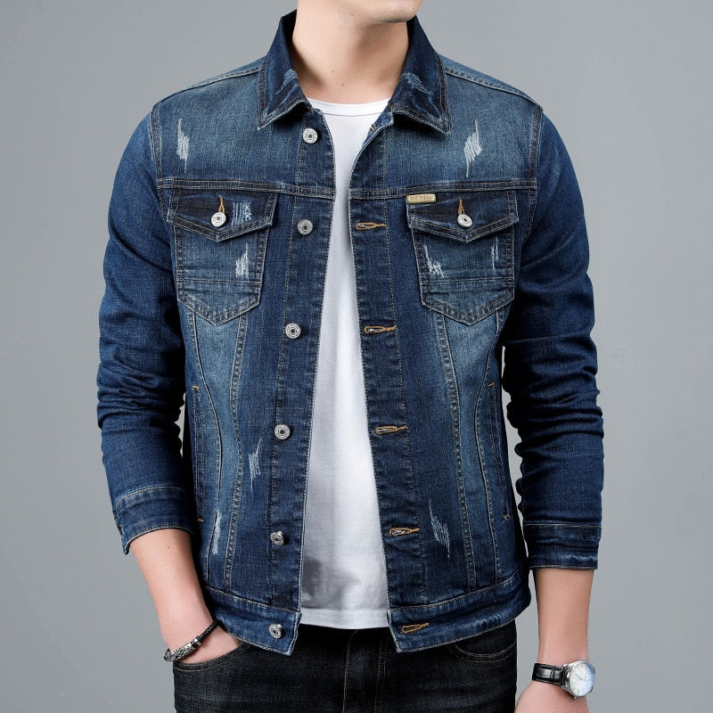 Jacket Men's Casual Cotton Black Denim Jaqueta Jeans Masculina  Slim Washed Retro Classic Blue Jeans Coat Male Men Clothing