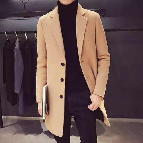 jiaabc 2024 Fashion Men Wool & Blends Mens Casual Business Trench Coat Mens Leisure Overcoat Male Punk Style Blends Dust Coats Jackets