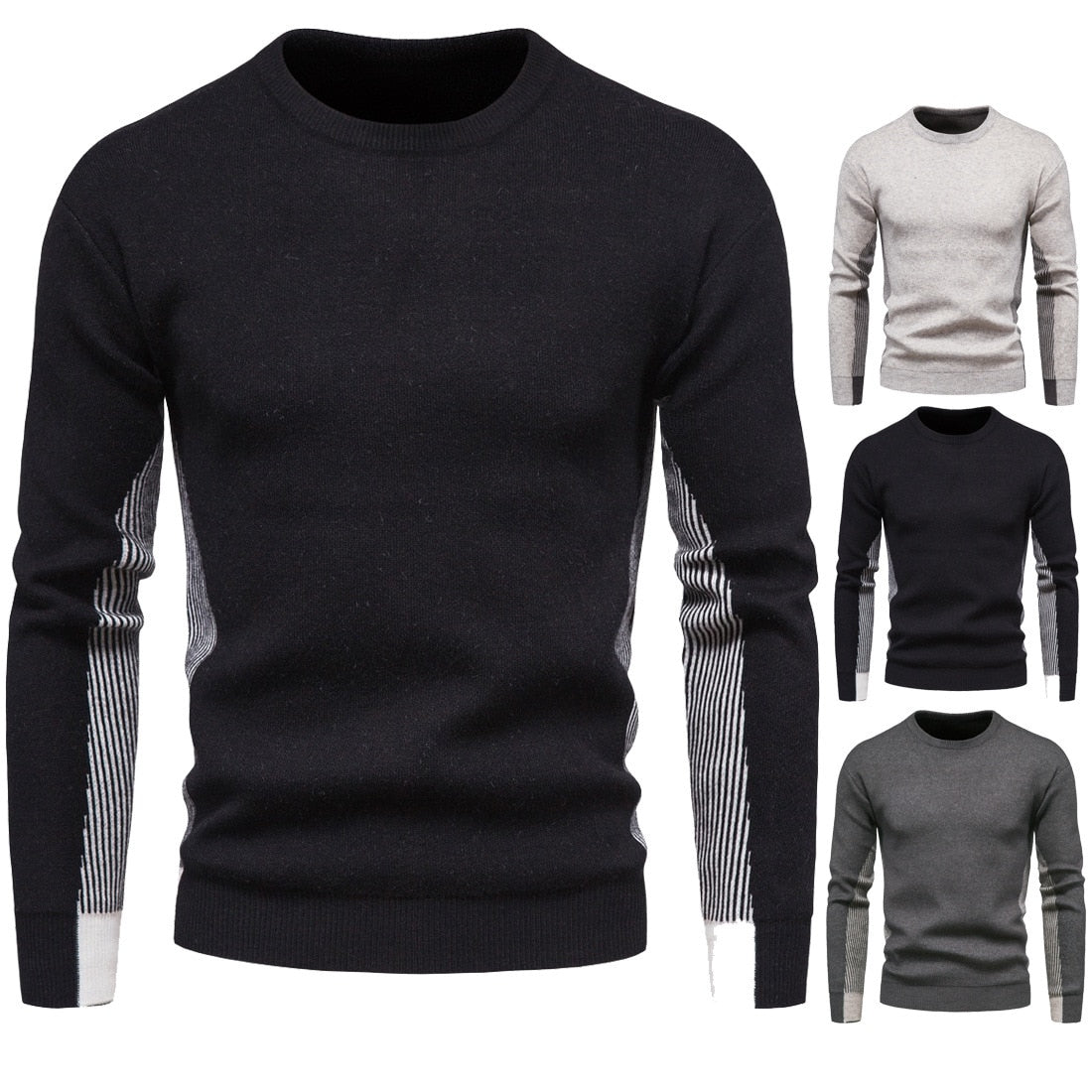 jiaabc Autumn New Foreign Trade Men's Knitwear Round Neck Colored Solid Sweater Underlay