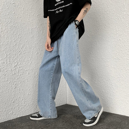 2024 Autumn New Men's Baggy Jeans Korean Street Hip-hop Loose Straight Wide-leg Pants Classic Black Denim Casual Trousers S-3XL