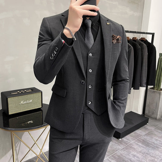 jiaabc ( Jacket + Vest + Pants ) High-end Brand Boutique Fashion Solid Color Mens Casual Business Suit 3Piece Set Groom Wedding Dress