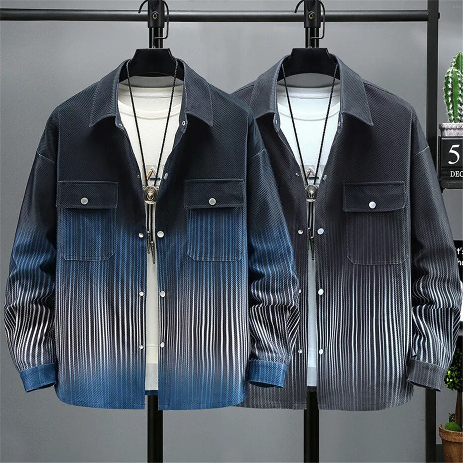 jiaabc Gradient Striped Jacket Men Plus Size 10XL Jacket Coat Spring Autumn Big Size Jackets Male Fashion Casual Button Coat