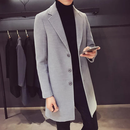 jiaabc 2024 Fashion Men Wool & Blends Mens Casual Business Trench Coat Mens Leisure Overcoat Male Punk Style Blends Dust Coats Jackets