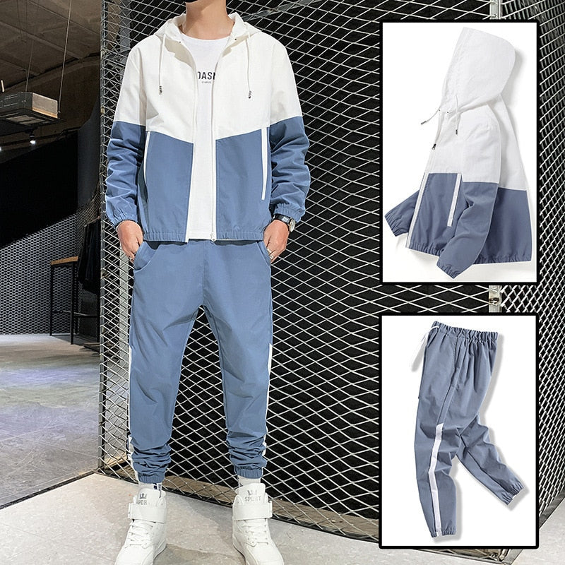 jiaabc Men Tracksuit Casual Joggers Hooded Sportswear Jackets And Pants 2 Piece Sets Hip Hop Running Sports Suit