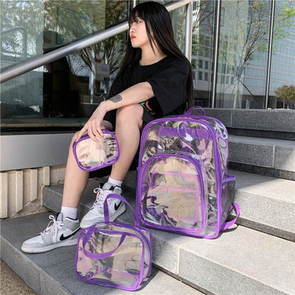 jiaabc Transparent PVC Set Bag Waterproof Backpack Unisex Large Capacity Backpack Solid Clear Backpack Couple Fashion Bagback Designer