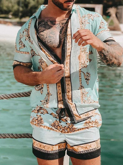 jiaabc NEW Men leopard print Hawaiian Sets Summer Short Sleeve Button Shirt Beach Shorts Streetwear Casual Mens Suit 2 Pieces