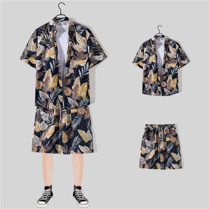 jiaabc 2 Piece Sets Men Beach Fashion M-3XL Baggy Handsome Print Shirts Shorts Hawaiian Holiday Unisex Thin Summer Vintage Clothing Ins