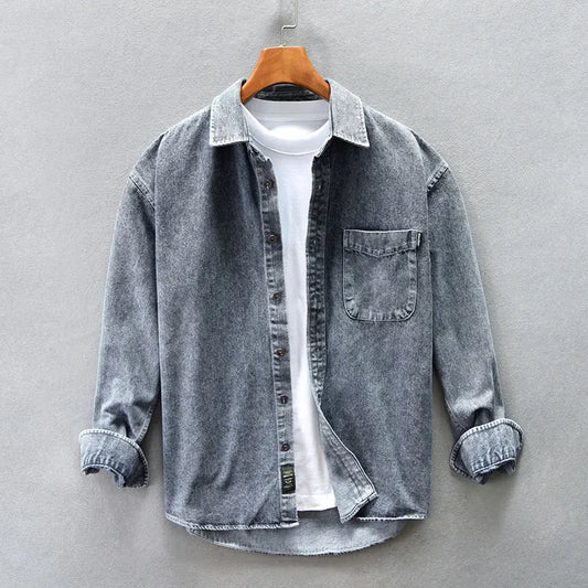 jiaabc Spring Autumn Newly Fashion Men Shirts High Quality Retro Washed Casual Denim Shirt Men Vintage Designer Leisure Shirts Hombre