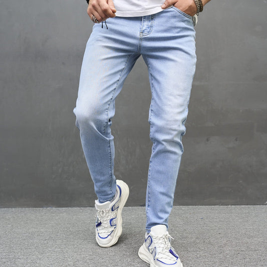 Men Simple Solid Skinny Jeans Trousers Autumn Stylish Male Slim Casual Denim Pants