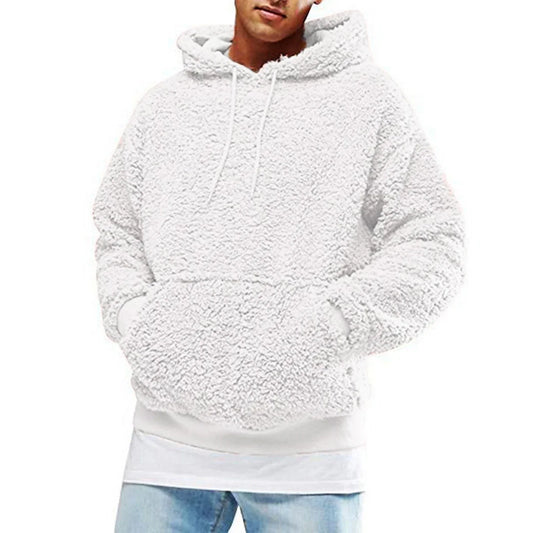 jiaabc Autumn Winter Men's Sherpa Hoodie Fuzzy Pullover Winter Hoodie Polar Fleece Solid Color Hooded Long Sleeves Pullover Sweatshirt