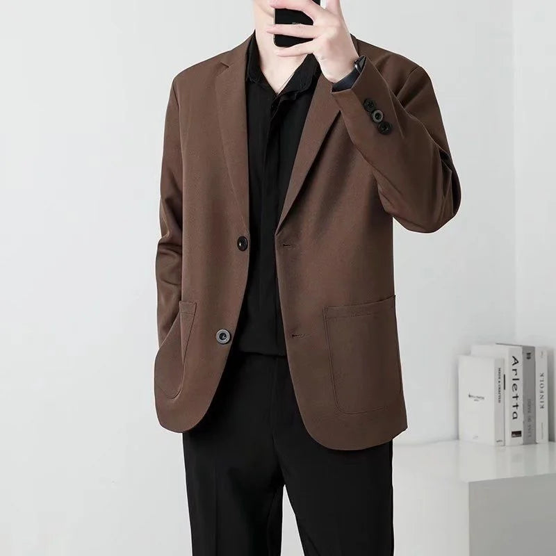 jiaabc Spring Brown Black Blazer Men Slim Fit Fashion Social Mens Dress Jacket Business Formal Jacket Men Office Suit Jacket S-3XL