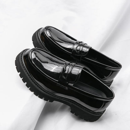 jiaabc New Platform Shoes Loafers Shoes Men Thick-soled Wedding Shoes Black Formal Business Shoes Slip-on Leather Increase Casual Shoes