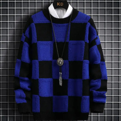 jiaabc New Fall Winter Korean Style Mens Pullovers Sweaters High Quality Thick Warm Cashmere Sweater Men Luxury Plaid Pull Homme