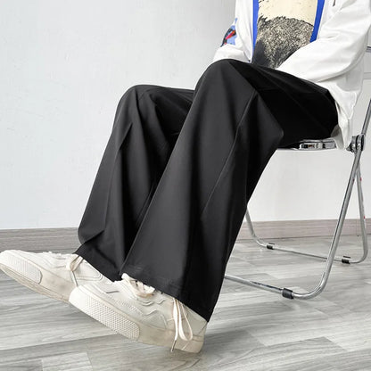 Summer Thin Pants Men Fashion Blue Black Casual Ice Silk Pants Men Streetwear Korean Loose Straight Wide Leg Pants Mens Trousers