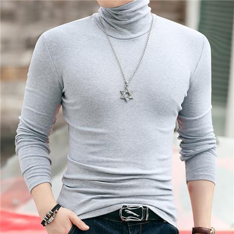 Autumn Winter Long Sleeve Tees High Collar Tee Shirt Men Oversized T-shirt Undercoat Interior Lapping Large Tight Fit Solid Top