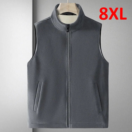 jiaabc Fleece Vest Men Spring Winter Thick Vests Plus Size 8XL Solid Color Sleeveless Jackets Male Fashion Casual Fleece Jacket