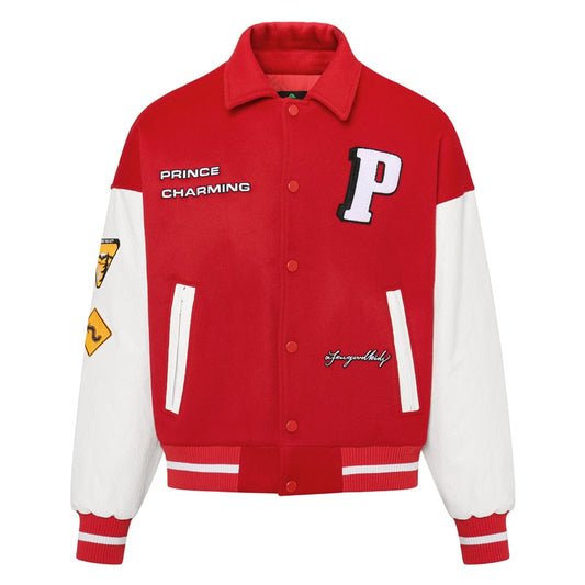 jiaabc Fashion Red Bomber Jacket Unisex Coat Mens Varsity Jacket Letter Pattern PU Leather Patchwork Baseball Jacket Winter Streetwear