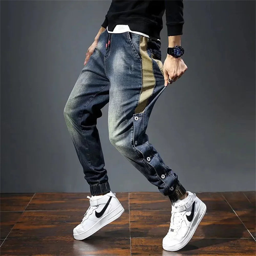 Men's Korean Fashion Harem Jeans Pants Stretch Slim Drawstring Casual Jogging Pencil Denim Trousers New Male Hip Hop Street Wear