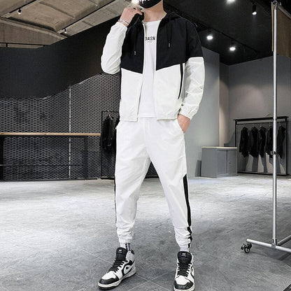 jiaabc Men Tracksuit Casual Joggers Hooded Sportswear Jackets And Pants 2 Piece Sets Hip Hop Running Sports Suit