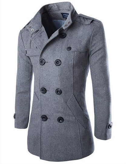 2024 Autumn Men Boutique Black Gray Classic Solid Color Thick Warm Coats Men's Extra Long Trench Coat Male Jacket