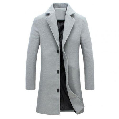 Single Breasted Lapel Long Coat Jacket Fashion Autumn Winter Casual Overcoat Plus Size Trench Men's Woolen Coats Solid Color