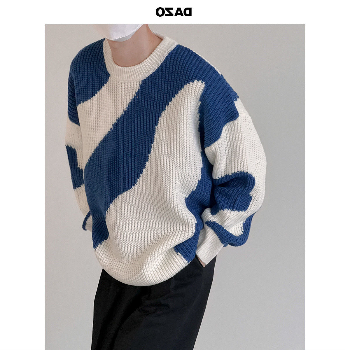 jiaabc Autumn and Winter O-Neck Knit Sweater for Men Cow Patchwork Pullover Men Loose Casual Harajuku New Mens Oversized Sweater