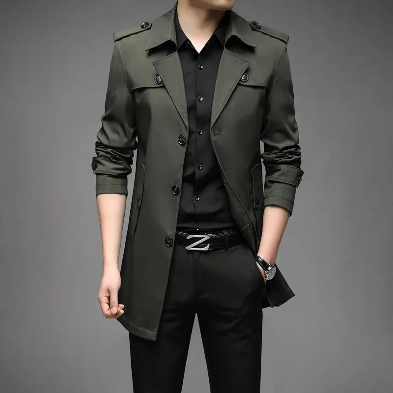 jiaabc New Spring Men Trench Fashion England Style Long Trench Coats Mens Casual Outerwear Jackets Windbreaker Brand Mens Clothing