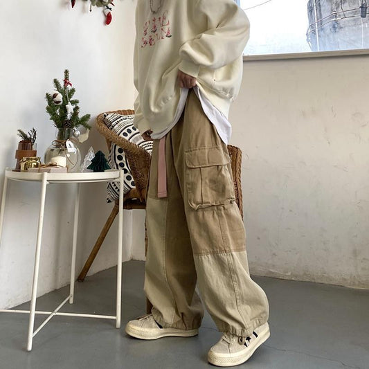 jiaabc Baggy Black Cargo Pants for Men Khaki Cargo Trousers Male Vintage Loose Casual Autumn Japanese Streetwear Hip Hop Retro