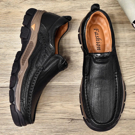 jiaabc Genuine Leather Handmade Shoes Men Loafers Slip On Business Casual Shoes Classic Soft Leather Breathable Men Shoes Flat