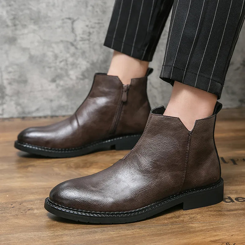 jiaabc Casual Chelsea Boots Men Ankel Boots Fashion Retro Business Dress Boots Antumn Bota Masculina