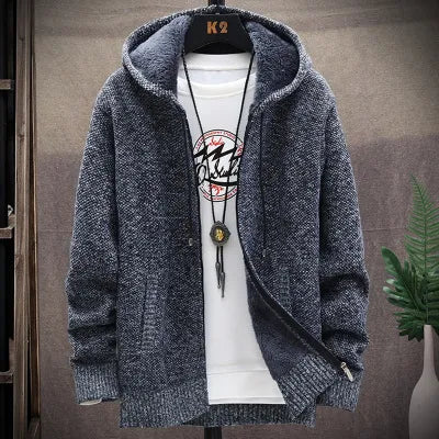 jiaabc Autumn and Winter New Men's Fashion Hooded Sweater Men's Casual Plus Fleece Thickened Warm High-Quality Large Size Sweater