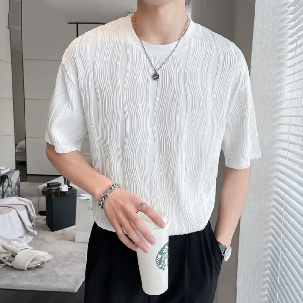 New Summer Men's T Shirt 2024 Fashion Solid T Shirt Mens Oversized Hip Hop Short Sleeve Casual Cotton Mens Streetwear Top Tees