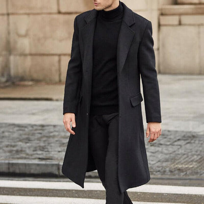 jiaabc Winter Warm Formal Wool Coat For Men Long Jacket Overcoat Fashion Trench Cardigan Solid Color Fashion Label Collar Outwear Male