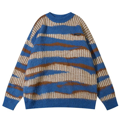 jiaabc Mohair Striped Sweater Men Winter Cashmere O-Neck Pullovers Knit Hip Hop Harajuku Knitted Jumper Sweaters Vintage Oversized