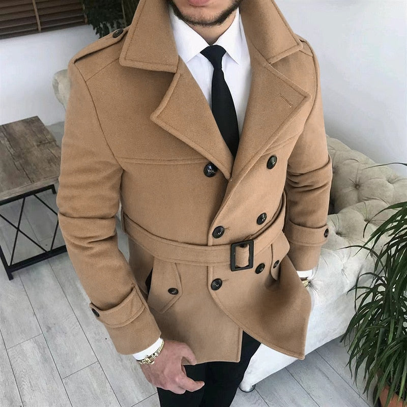 jiaabc New Men's Double Breasted Woolen Coat Winter Trench Coat Long Male's Overcoat High Quality Man Wool Jackets Outdoor Windbreaker