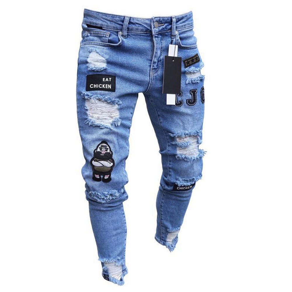 Men's Jeans New Men's Casual Pants Ripped Spring And Autumn Sports Jeans Pocket Straight Street Run Soft Denim Neutral Slow