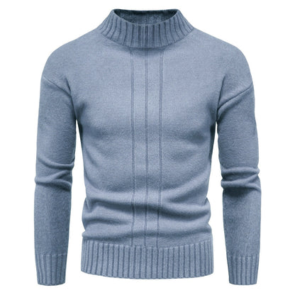 2024 Autumn and Winter New Foreign Trade Men's Solid Color Knitted Shirt Half High Neck Sweater Casual Underlay Top