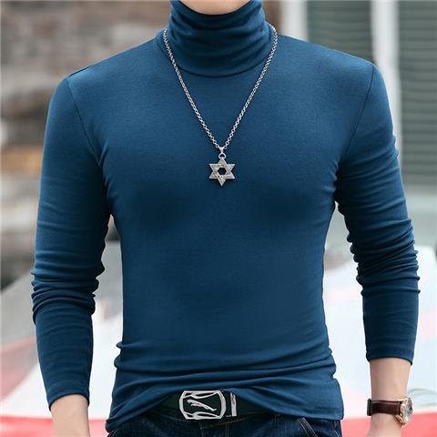 Autumn Winter Long Sleeve Tees High Collar Tee Shirt Men Oversized T-shirt Undercoat Interior Lapping Large Tight Fit Solid Top