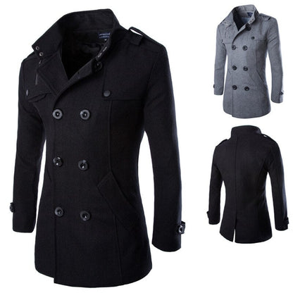 2024 Autumn Men Boutique Black Gray Classic Solid Color Thick Warm Coats Men's Extra Long Trench Coat Male Jacket