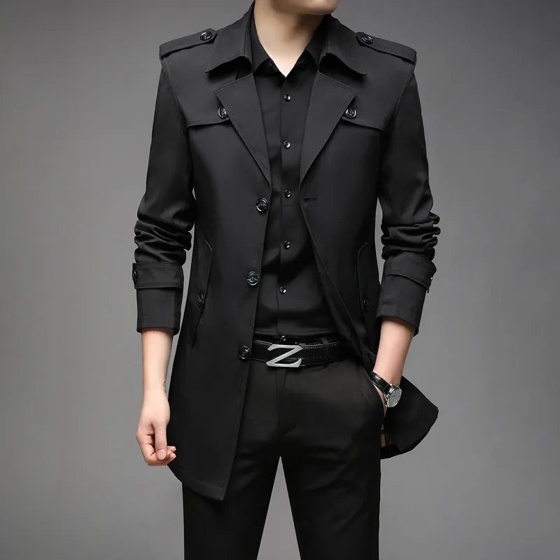 jiaabc New Spring Men Trench Fashion England Style Long Trench Coats Mens Casual Outerwear Jackets Windbreaker Brand Mens Clothing