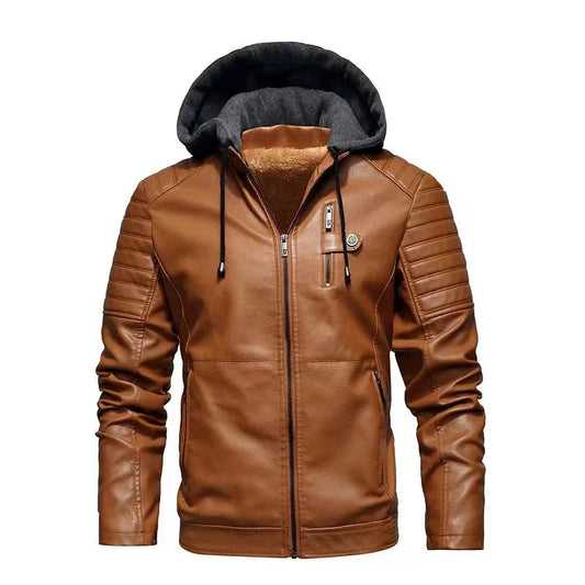 jiaabc Fashion Men's Hooded Jacket Autumn Winter Faux Leather Jacket Men Military Style Outwear Motocycle New Brand Zipper Pockets Coat